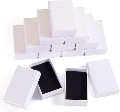 12 Stuks Ruitvormige Woven Kartonnen Dozen voor Sieradenopslag - Witte Presentatiedozen voor Ringen, Oorbellen en Halskettingen