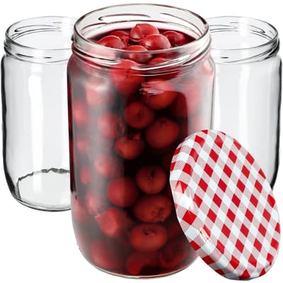 KADAX Weckpotten, 720 ml, inmaakpotten voor schroefdeksel, jampot, voorraadpot, conservenglas, ronde potten (rood geruit, 8 stuks)