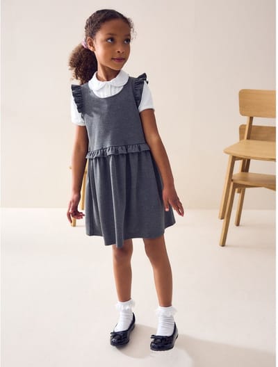 Next - Meisjes - Jersey Stretch Frill School Pinafor - Grijs