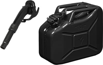 Proplus Metalen jerrycan - zwart - voor brandstof - 10 liter - incl. schenktuit van 24 cm - 29 x 19 x 35 cm