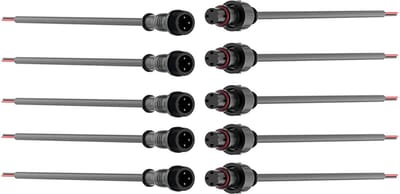 5 Paar Waterdichte 3-Polige Stekkers IP65 voor LED Verlichting - Inclusief Verlengkabels (17 AWG)