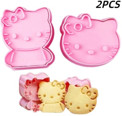 2 stuks-Koekjesvormen - koekjesstempels - reliëfvormen - bakgereedschap - geschikt voor koekjes, kaas en fondant - roze - lichaam 5,2*6,2*2,2 cm - hoofd 6,4*5,5*2,2 cm