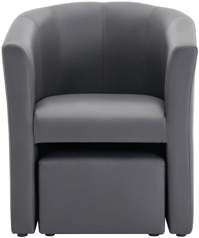 Vente-unique Fauteuil met holle rugleuning en poef in grijs kunstleer – JOVANA