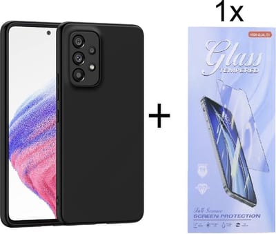 Soft Back Cover Hoesje Geschikt voor: Samsung Galaxy A53 5G Silicone - Zwart + 1X Tempered Glass Screenprotector - ZT Accessoires