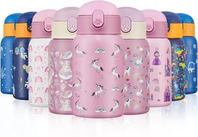 SnelShoppen - Drinkfles voor Kinderen 400 ml - Roestvrij Staal met Rietje - Lekvrij en BPA-vrij - Perfect voor Jongens en Meisjes - Ideaal voor School