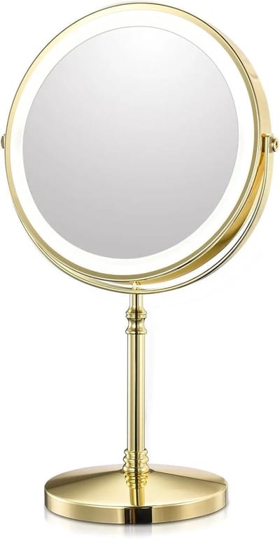 Verlichte Make-up Spiegel - Tafelspiegel LED - Precisie Make-up - 10x Vergroting Dubbelzijdig - Goud