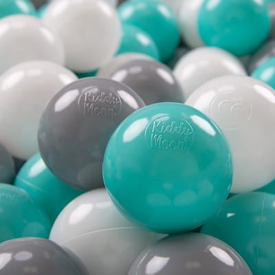 KiddyMoon 50 ∅ 7cm kinderballen speelballen voor ballenbad baby plastic ballen made in eu, wit/grijs/licht turquoise