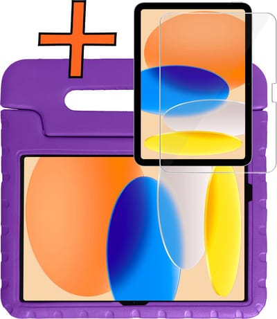 Hoesje - Geschikt voor Apple iPad A16/A18 (2025/2026) - 11 inch (11e & 12e generatie) - Met Screenprotector - Kinderhoes Shockproof Bumper - Kidsproof Case - Tablet Hoes - Kinder Hoes Cover - Paars