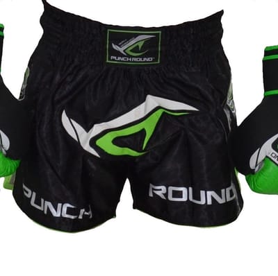 Punch Round NoFear Kickboks Shorts Zwart Neo Groen - XXS