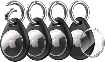 Houder voor Apple Air Tag past strak ontwerp Eenvoudig te installeren Houd voor Air Tag stevig vast TPU Shell Case met alle metalen sleutelhanger sleutelhanger clip, 4 stuks