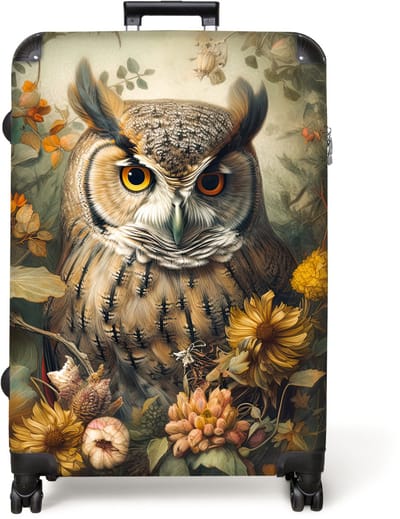 NoBoringSuitcases.com® - Koffer groot - Reiskoffer lichtgewicht - Uil - Vogels - Bloemen - Natuur - Rolkoffer met 4 wielen - Grote trolley XL - 98 liter bagage