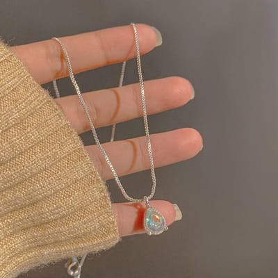Jwer couleur argent pierre de lune goutte d'eau pendentif pull breloque collier femmes fille Ins mode Vintage Punk fête bijoux cadeaux brown