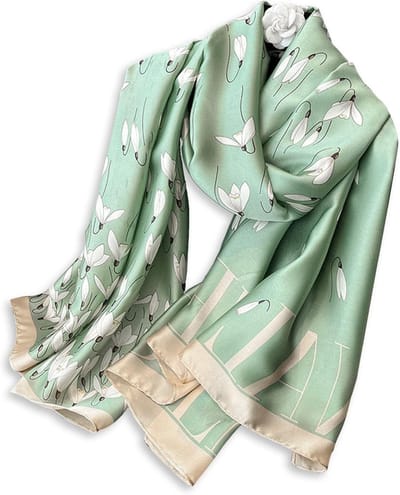 Dames Zijden Sjaal met Bloemenprint - Elegante Lange en Zachte Sjaal voor Warmte en Zonbescherming, Perfect voor Elk Seizoen