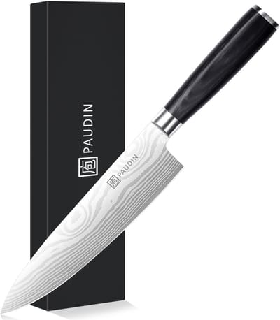 PAUDIN KW1 Koksmes 20 cm - Professioneel Japans mes - Keukenmes - Damascus Patroon