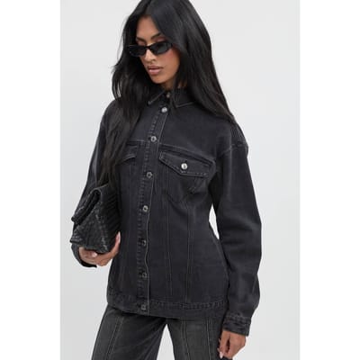 boohoo Dames Denim jasje met getailleerde taille | Washed Black | Maat: 6