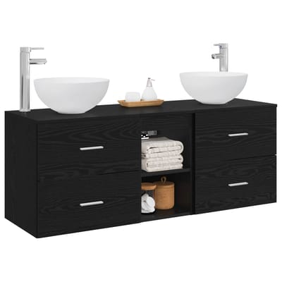vidaXL - Badkamerkast - set - 3 - st - Zwart - eiken - 129 - x - 35 - x - 80 - cm - Bewerkt - hout