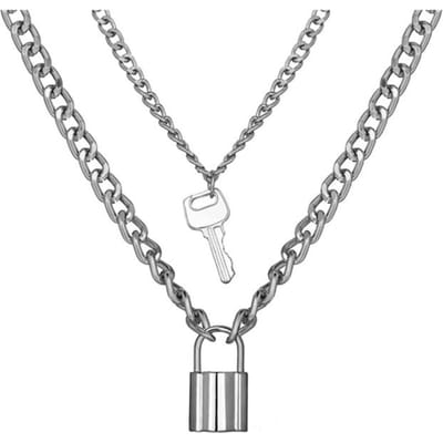 Gothische Sleutelslot Hanger Truiketting Ketting Voor Vrouwen Meisjes Goud Zilver Kleur Grove Choker Kettingen Boho Sieraden Cadeau gray