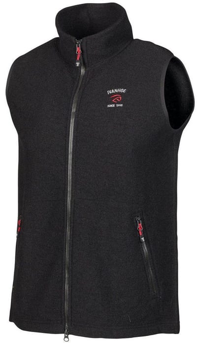 Ivanhoe mouwloos vest Elton Full Zip Black voor heren van wol - Zwart