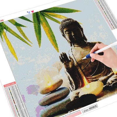 Peinture ronde complète de bouddha, broderie de diamant 5D, point de croix, mosaïque religieuse, faite à la main 30x30CM black