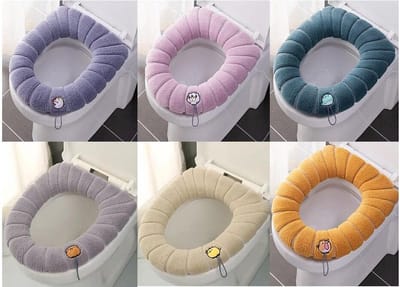 6 stuks wc-stoelhoezen, wc-brilafdekking, wc-stoelwarmer, wasbaar, wc-stoelverwarmer, kussen, toiletbril, voor toiletbrillen (6 kleuren)