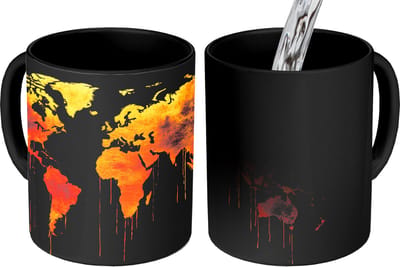 Magische Mok - Foto op Warmte Mokken - Koffiemok - Wereldkaart - Goud - Druipen - Zwart - Magic Mok - Beker - 350 ML - Theemok