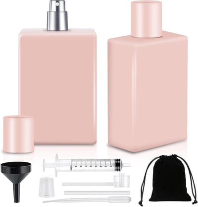 2 Stuks Lege Parfumfles 100ml, Navulbare Parfumatomizer met 7 Accessoires, Ideaal voor Reizen en Feesten, Met Trechter en Sprayfunctie (Roze)