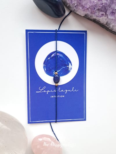 Wensarmband edelsteen lapis lazuli, intuïtie, verstelbaar, stainless steel, handgemaakt, goudkleurig