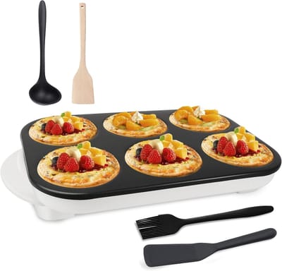 Pannenkoekenpan - Crêpe maker - Ontbijt maken - Antiaanbaklaag - 6 Gaten - Wit