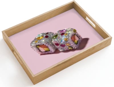 Dienblad hout 40x30 cm - Schootdienblad - Sushi - Rolletjes - Steentjes - Kleurrijk - Borrelplank rechthoek - Plateau dienbladen