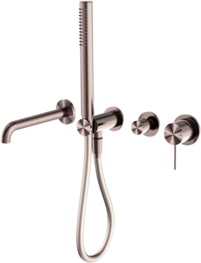 Owen & Finch Badkraan Geborsteld Satijn Brons PVD – Messing Mengkraan met Staafhanddouche – 250mm Uitloop – Inbouw Badmengkraan – Inclusief Inbouwdeel