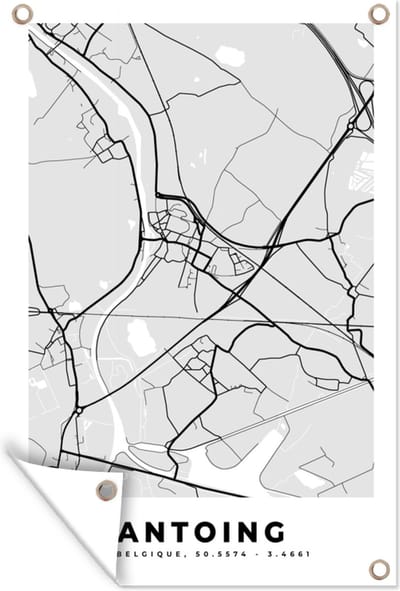 Muurdecoratie Zwart Wit – België – Plattegrond – Stadskaart – Kaart – Antoing - 120x180 cm - Tuinposter - Tuindoek
