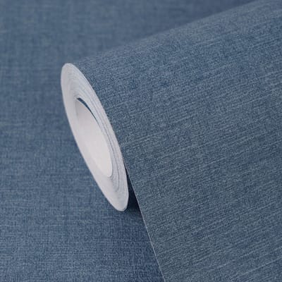LICHT GLANZEND GEMÊLEERD BEHANG | Textiellook - Deminblauw - A.S. Création Cuba II