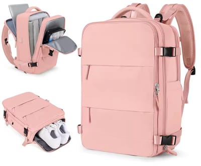 Somstyle Reis Rugzak - 45 x 36 x 20 CM - Handbagage Tas met Schoenenvak - Schooltas - Met USB-Oplaadpoort - Geschikt voor 14 Inch Laptop - Roze
