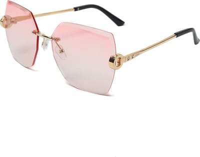 KIMU® Geslepen Diamant Zonnebril - Goud Montuur - Roze Gradient Glazen - Geometrisch Vierkant Kristal Randloos Designer Hollywood Elegant Festival