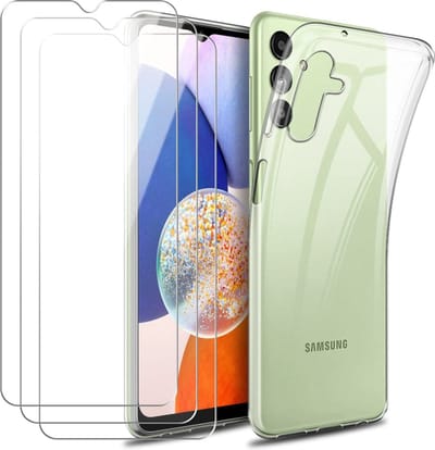 Silicone Soft Back Cover Hoesje Geschikt voor: Samsung Galaxy A14 5G - Transparant + 3X Tempered Glass Screenprotector - ZT Accessoires