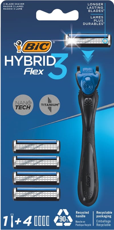 BIC Hybrid 3 Flex - Scheermesjes - Voor Mannen - 3 Titanium Scheerbladen - Heren Scheermes Houder met 4 Navullingen - 1 set