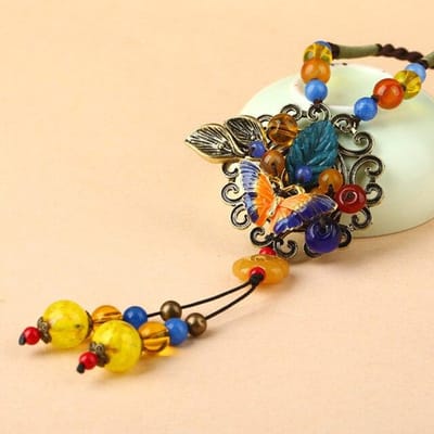 Nieuwe Trui Ketting Vrouwelijke Lange Ketting Eenvoudig En Veelzijdig Handgemaakt Retro Hanger Hangende Sieraden Katoen En Linnen Accessoires beige