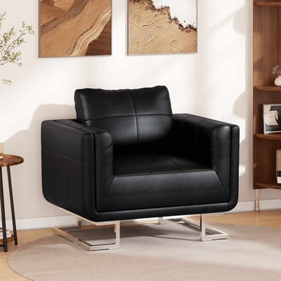 vidaXL - Fauteuil - met - verchroomde - poten - kubus - kunstleer - zwart