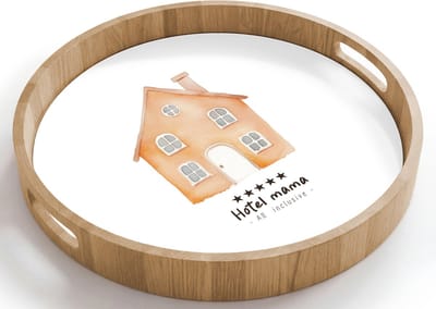 Dienblad rond 40x40 cm - Schootdienblad hout - Oranje - Huisje - Quote - Hotel - Borrelplank rechthoek - Plateau houten dienbladen