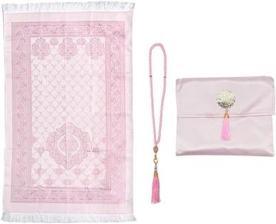 Vouwbare Gebedsmat voor Moslims met Gebedskralen en Tas, Ideaal voor Ramadan en Geschenken (Roze, 110x70cm)