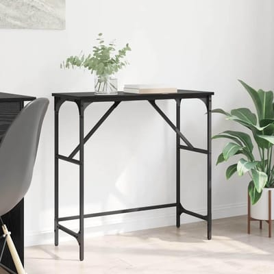 Smalle Tafel - Bijzettafel Hal - Decoratie Presenteren - Robuuste Stalen Poten - 75x32x75 cm - Zwart Eikenlook