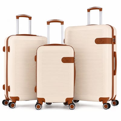 Royal Swiss® Reiskoffer Set 3-delig - Kofferset ABS Hardcase - Handbagage Koffer + Grote en Middelgrote Koffer - Lichtgewicht Reisbagage - 360° Spinner Wielen - Combinatieslot - Beige