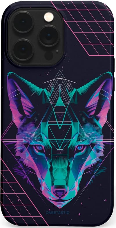 Casetastic hoesje geschikt voor Apple iPhone 14 Pro Max - MagSafe - Dubbellaagse bescherming - Neon Wolf - Fashion Case - Donkerblauw