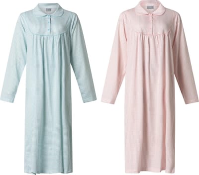Lunatex - 2 klassieke dames nachthemden 224158 met kraag - blauw en roze - maat S