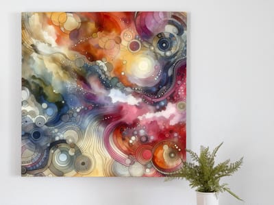 Abstract aquarel schilderij | Magisch golvende kleurenspel van abstracte aquarel, een meesterwerk | Kunst - 50x50 centimeter op Dibond | Foto op Dibond