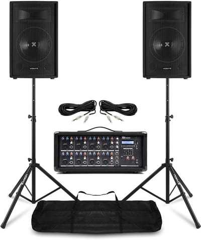 Vonyx PA system - Complete geluidsinstallatie met PA speakers, 8 kanaals mixer en statieven - 800W