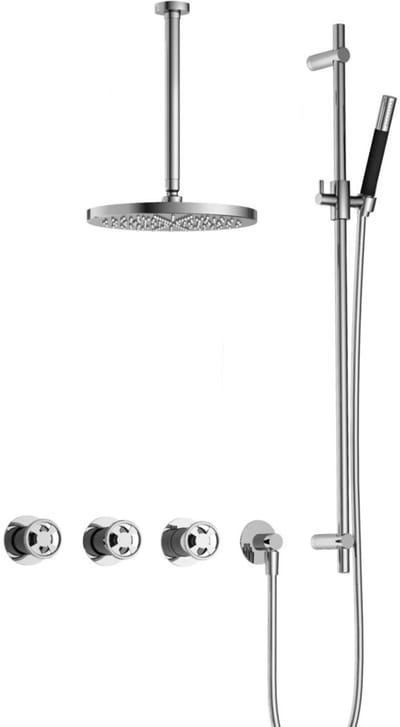 Hotbath Cobber @Work IBSW70 inbouw regendoucheset met staafhanddouche aan glijstang en 30cm ronde hoofddouche aan 30cm plafondarm chroom