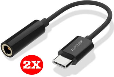 Toosterk Originele USB Type-C naar 3,5mm Jack Adapter voor koptelefoons, AUX-audiokabel zwart | 2 Stuks