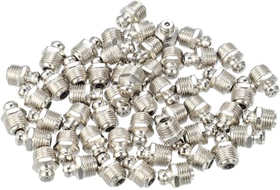 Dailygoods- Smeernippel Set 50 Stuks - M10x1 Schroefdraad - Vernikkeld Staal - Rechte Hoekconstructie - Hoge Temperatuur Bestendig - Geveerde Kogelvergrendeling - Smeernippelset