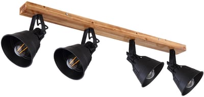 Plafondlamp Spotlight Interieurlamp Metaal Woonkamer Hout Spots verstelbaar, zwartbruin, 4x E27, LxB 82x24 cm